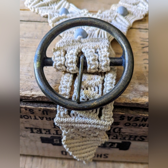 Vintage Handcrafted Macrame Belt With Stone Beads - Picture 4 of 7